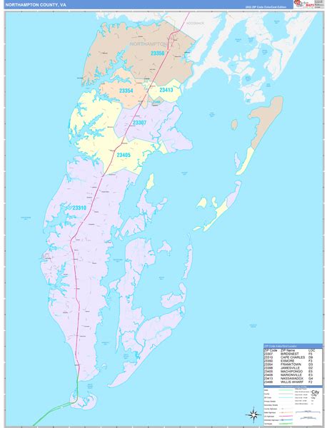 Northampton County, VA Wall Map Color Cast Style by MarketMAPS - MapSales