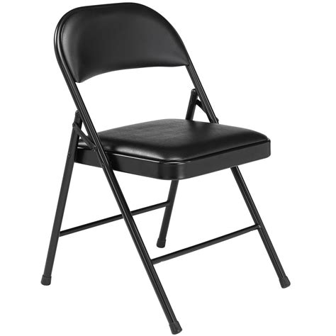 National Public Seating 950 Commercialine Black Metal Folding Chair with Black Padded Vinyl Seat