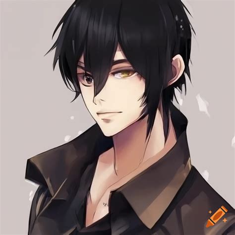 Artistic depiction of charming anime black hair guy character with a ...