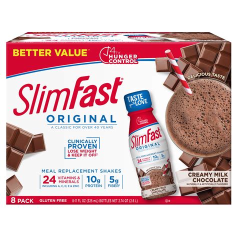 Buy SlimFast Original Meal Replacement Shakes, Creamy Milk Chocolate ...