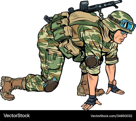 Modern soldier in starting position Royalty Free Vector