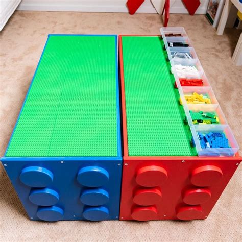 IKEA Lego table hack with sorting bins on top | Lego table, Diy toy storage, Toy storage