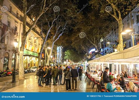 La Rambla , Barcelona Spain at Night Time Editorial Photo - Image of ...