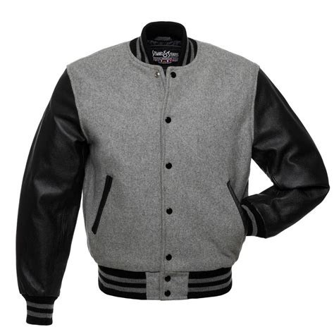 Jacketshop Jacket Grey Wool Black Leather Letterman Jackets