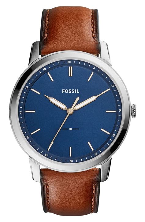 Fossil Minimalist Leather Strap Watch, 44mm | Nordstrom