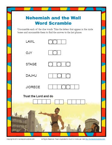 Nehemiah and the Wall Word Scramble - Children's Bible Activities | Sunday School Activities for ...