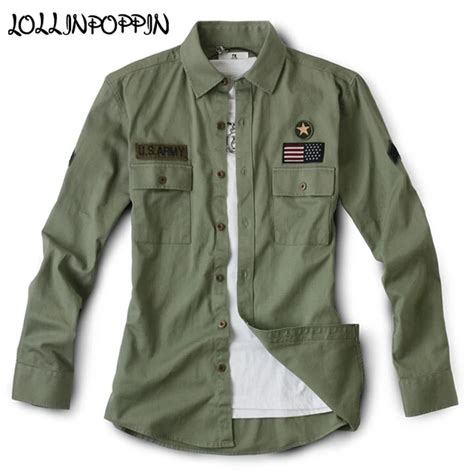 Military Style Men Army Green Casual Shirts 100% Cotton Mens Army Shirt With Chest Flap Pockets ...