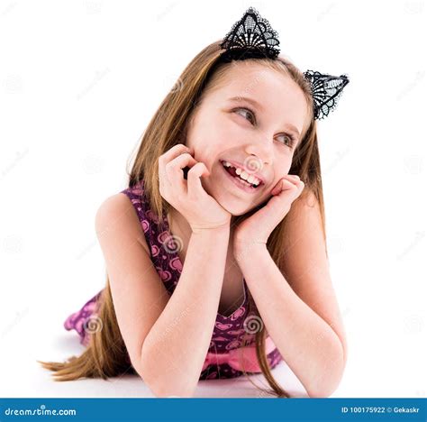 Cute Teen Girl Wearing Black Cat Ears Stock Photo - Image of fair ...