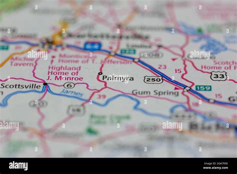 Palmyra Virginia shown on a road map or Geography map Stock Photo - Alamy