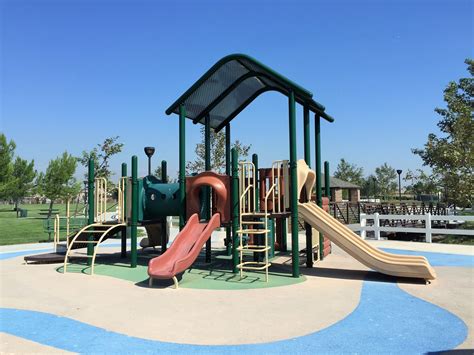 Full view of the playground for little kids at Mountain View Park in Eastvale, California. http ...