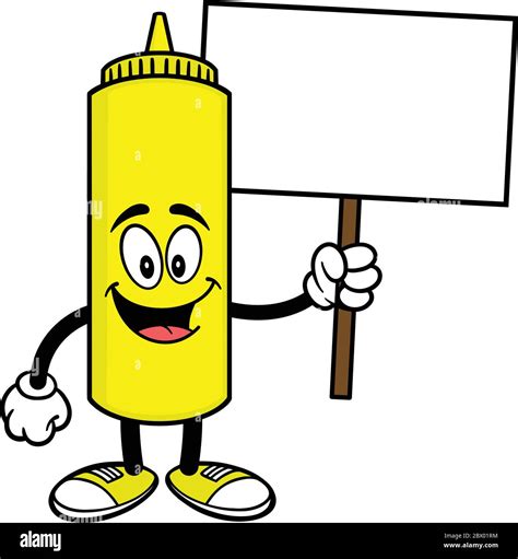 Mustard with Sign- A Cartoon Illustration of a Mustard Bottle with a ...