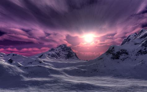 Download Pink Sky Sun Snow Mountain Winter Nature Sunset HD Wallpaper