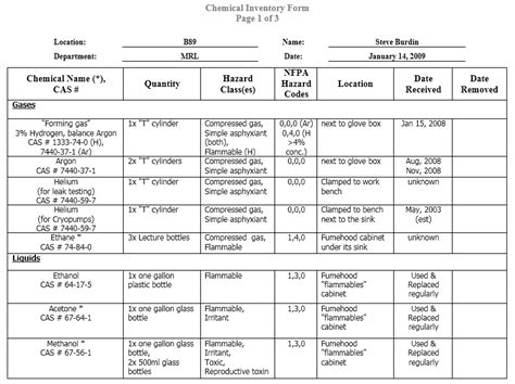 13 Free Sample Chemical Inventory List Templates - Printable Samples