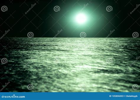 Bright Moon Green Over the Sea at Night. Moonlight on the Waves ...