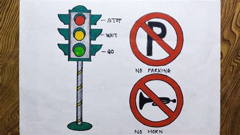 Road safety rules drawing/How to draw traffic signs/How to make traffic lights step by step ...