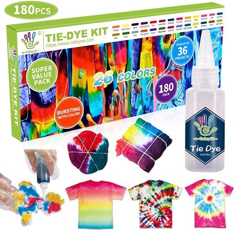 26 Colours Tie Dye Kits, Caloyee Permanent One Step Tie Dye Set for Craft Arts Fabric Textile ...