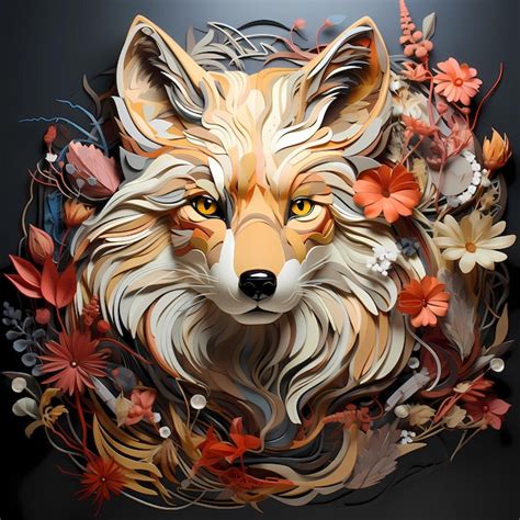 Premium AI Image | fox paper cut art flower