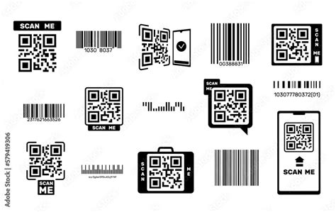 Vetor de Bar codes and QR codes. Easy identification packaging labeling stickers, smartphone ...