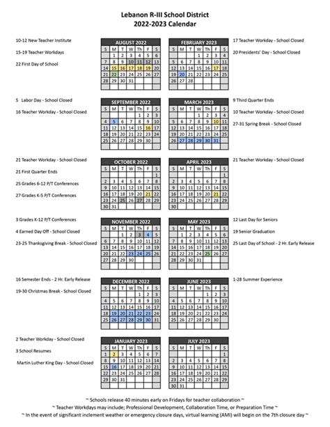 Lebanon School District Calendar 2024-2025