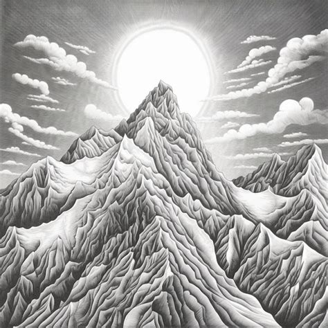 Premium AI Image | A drawing of a mountain with a sun in the sky generative ai