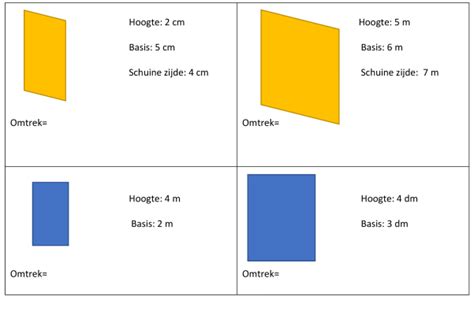 Omtrek en oppervlakte van vierkant, rechthoek, parallellogram en driehoek: Mix en ruil ...