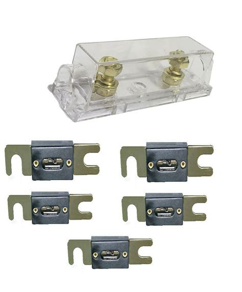 1 pc ANL Fuse Holder Gold 1/0 2 4 GA AWG Gauge Inline with 5 pcs 500A Fuses