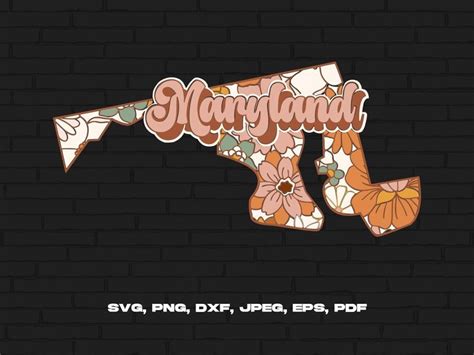 Maryland State Svg Png, Maryland Map Svg, Retro Maryland Flower Svg ...