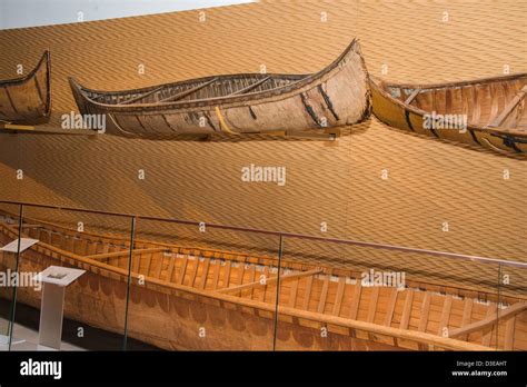 Native Indian birch bark canoe display at the Royal Ontario Museum ...