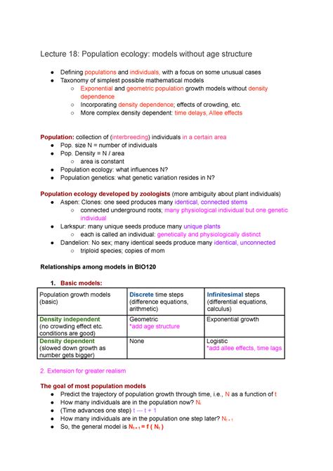 BIO120H1 University of Toronto Lecture 18 - Population ecology models without age structure ...