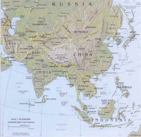 Map of Asia (Russia, Khazakhstan, India, China, Korea, Japan, Indonesia ...