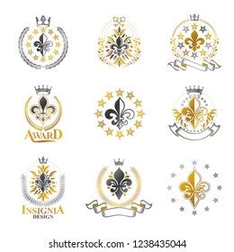 Royal Symbols Lily Flowers Emblems Set: vector de stock (libre de ...