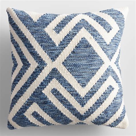 Blue and Ivory Geometric Indoor Outdoor Throw Pillow | Blue throw pillows, Outdoor throw pillows ...