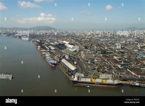 Aerial view of the Port of Santos with the city in the background Stock ...