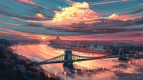 Wallpaper : artwork, digital art, bridge, sunset, clouds, Aenami 1920x1080 - Paburosu - 1954627 ...