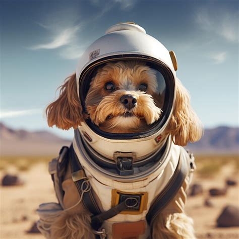 Premium Photo | A dog in space suit on desart