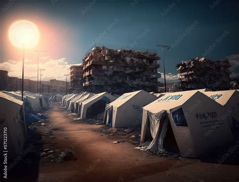 Refugee camp for homeless people after natural disasters or war ...