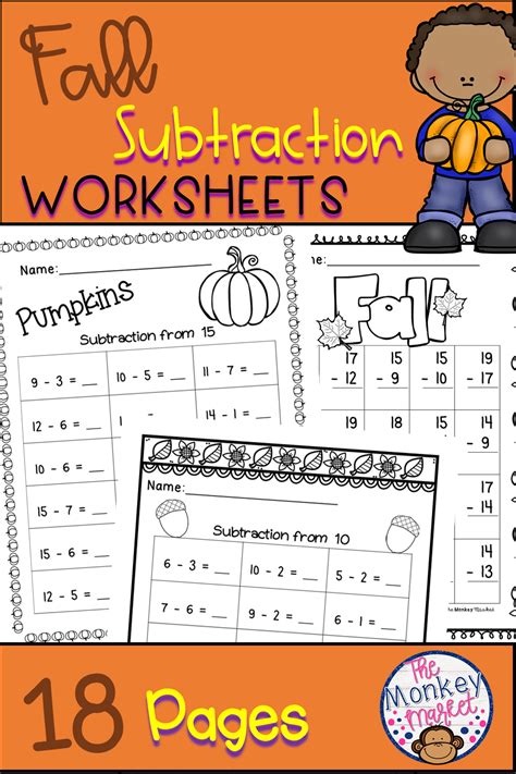 Fall Subtraction Worksheets | Subtraction worksheets, Kindergarten math addition, Math facts ...