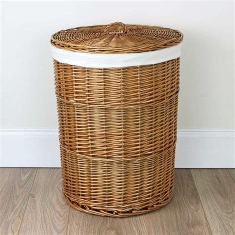 Round Natural Wicker Laundry Basket | Wicker laundry hamper, Wicker ...