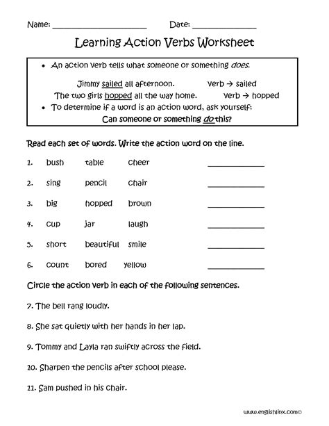 Verbs Worksheets | Action Verbs Worksheets