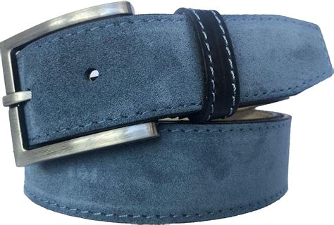 MENS BELT 100% ITALIAN BLUE SUEDE WITH CONTRAST LEATHER LOOP 35MM: Amazon.co.uk: Clothing