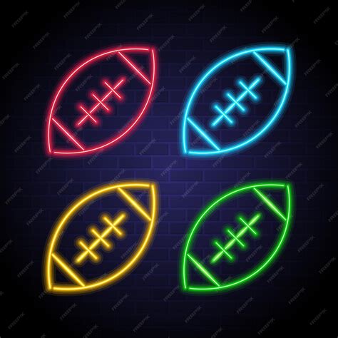 Premium Vector | American football ball icon set with neon light ...