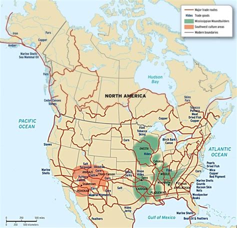 Map of prominent Indigenoustrade routes in Turtle Island