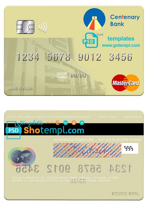 Uganda Centenary Bank mastercard template in PSD format