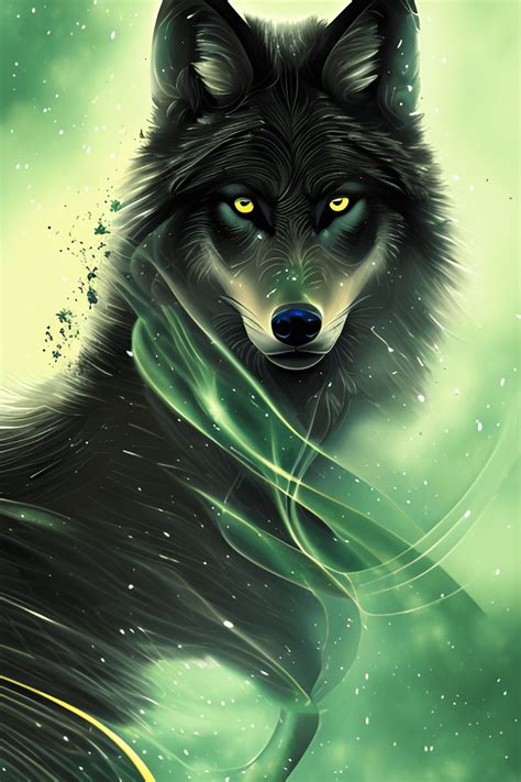 Black Wolf with Green Eyes · Creative Fabrica