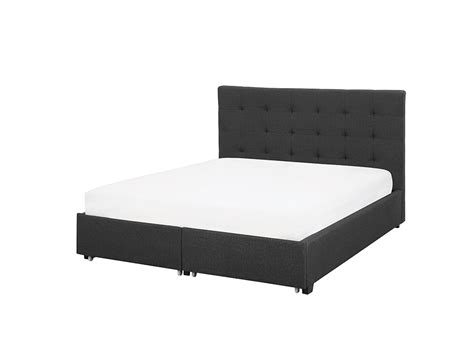 Fabric EU King Size Bed with Storage Dark Grey LA ROCHELLE | Beliani.co.uk