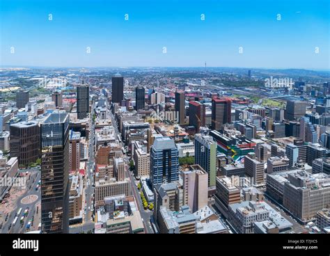 Johannesburg skyline. Aerial view over the Central Business District ...