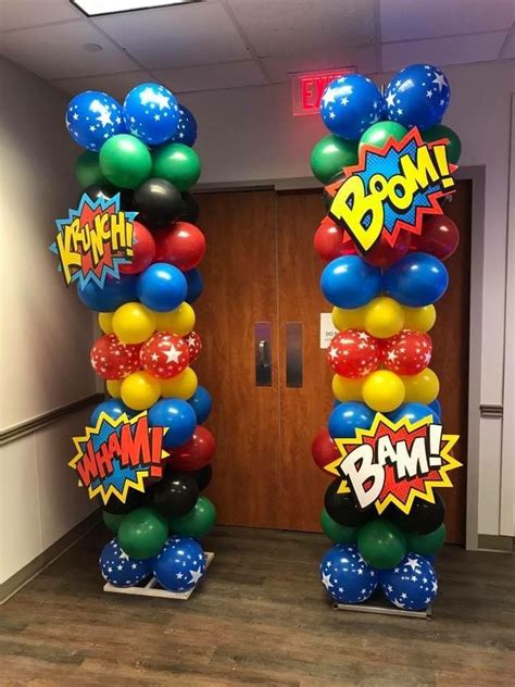 Superhero Birthday Party Balloon Columns | Fiesta de los vengadores ...