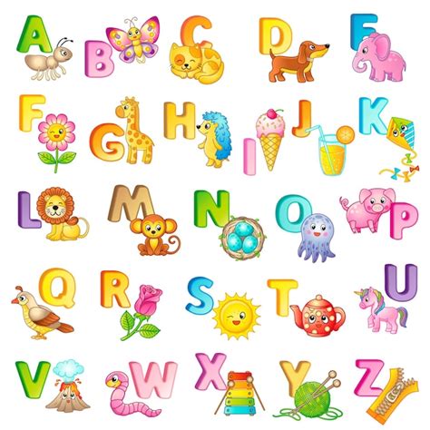 Premium Vector | Abc poster with capital letters of the english and cute cartoon animals and ...