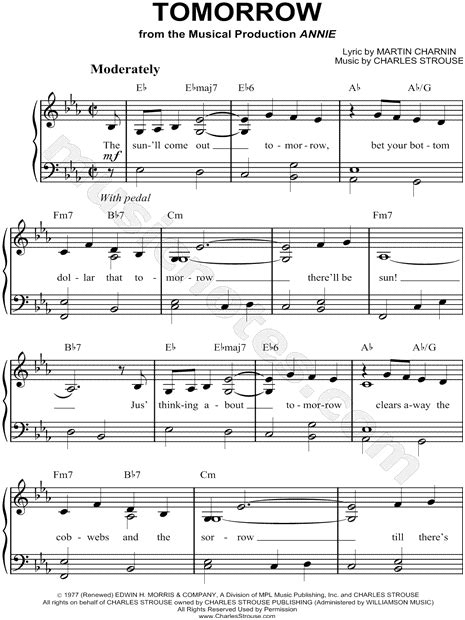 "Tomorrow" from 'Annie' Sheet Music (Easy Piano) in Eb Major (transposable) - Download & Print ...