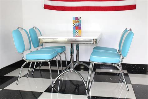 Just-Americana.com American Diner Furniture 50s Style Retro Rectangular Table 4 Blue Chairs ...